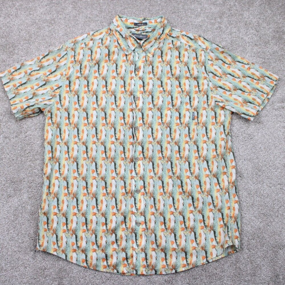 Eddie Bauer AOP Shirt Mens Large‎ Fish All Over Print Classic Fit Cotton S/S